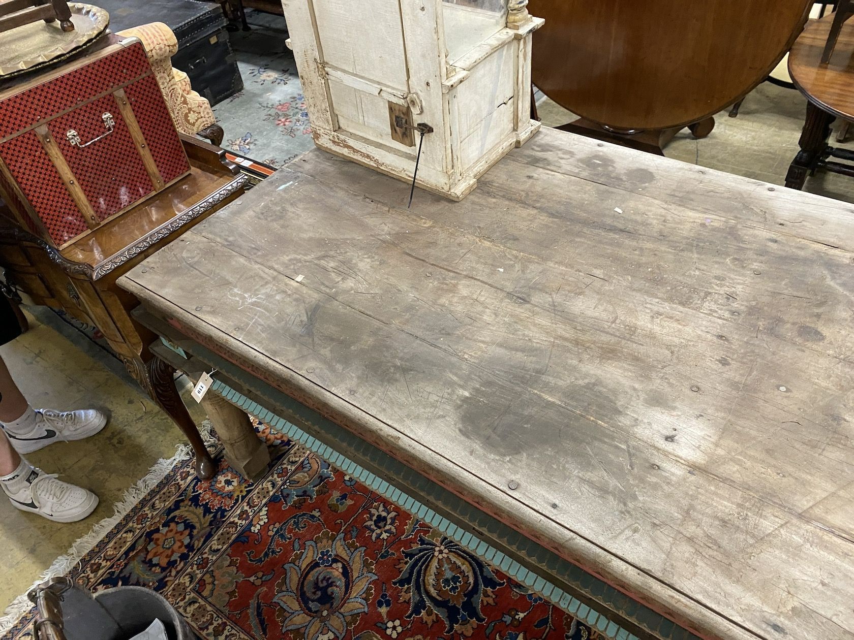 An Indonesian part painted rectangular hardwood serving table, length 184cm, depth 108cm, height 82cm